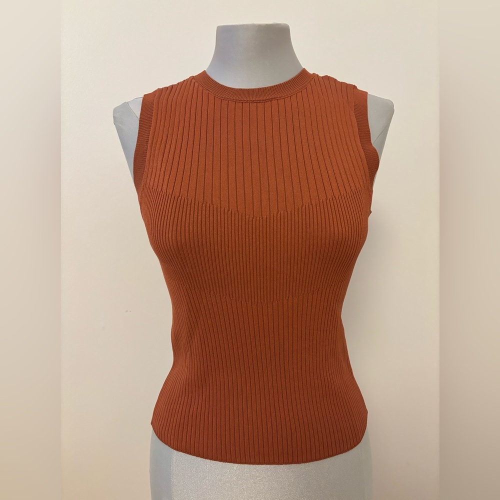 New Zara Rust Sleeveless Ribbed Knit Top